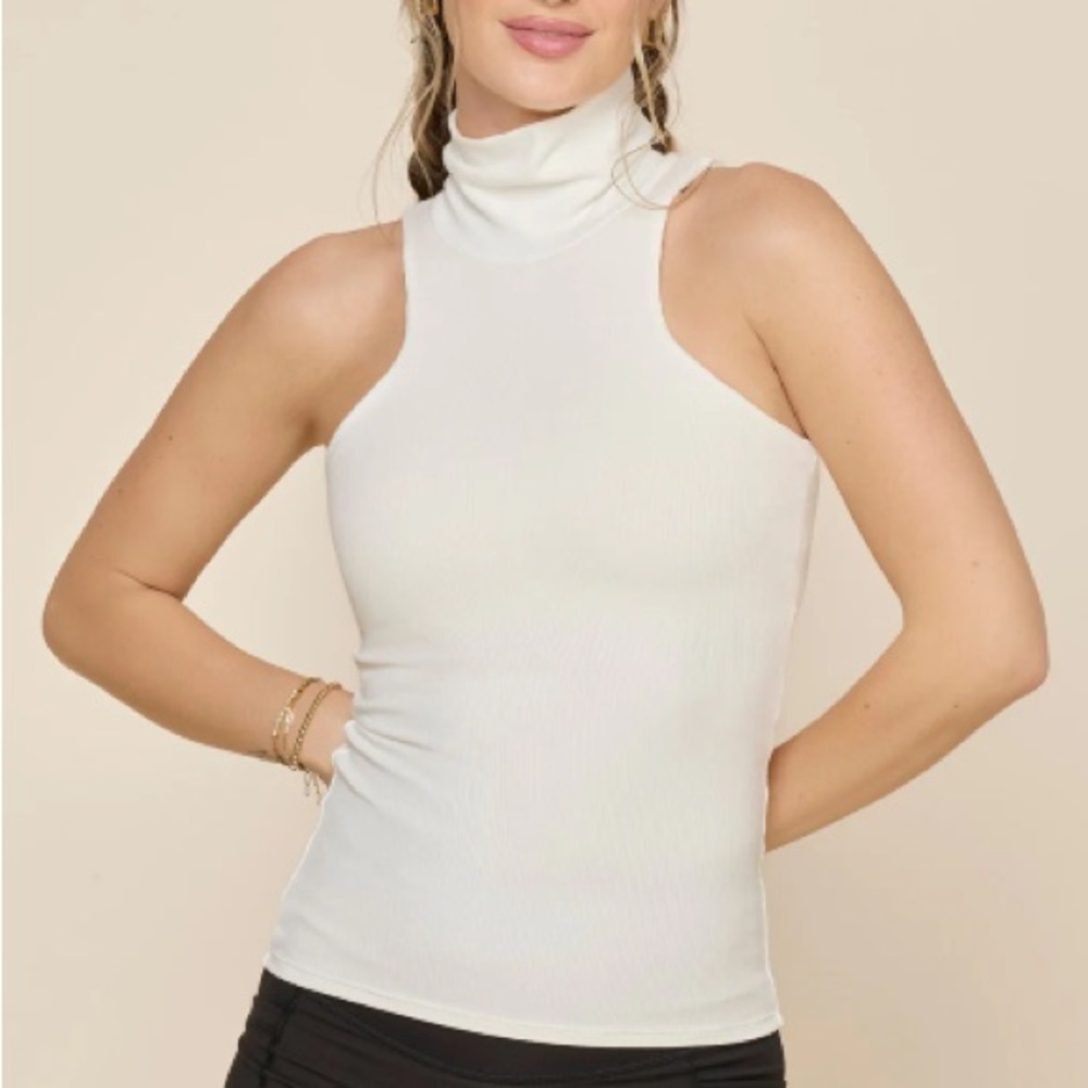 NWT POPFLEX I Feel Cute White Sleeveless High Neck Tank Top